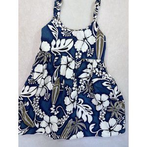 Kys Hawaiian Bungee Dress Girls 6 Blue Tropical Flowers  Hibuscus and Surfboard